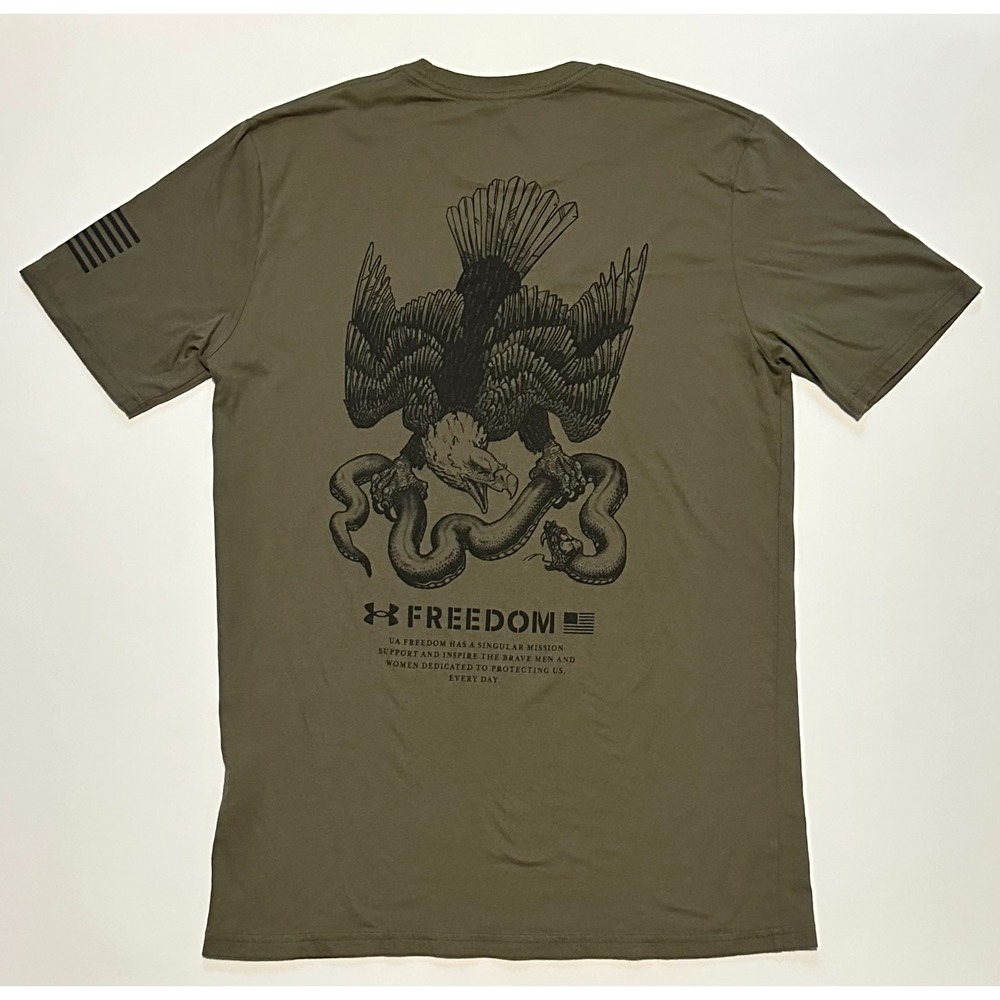 Under Armour UA Freedom T-Shirt Mens Medium Olive Green Eagle Snake Patriotic